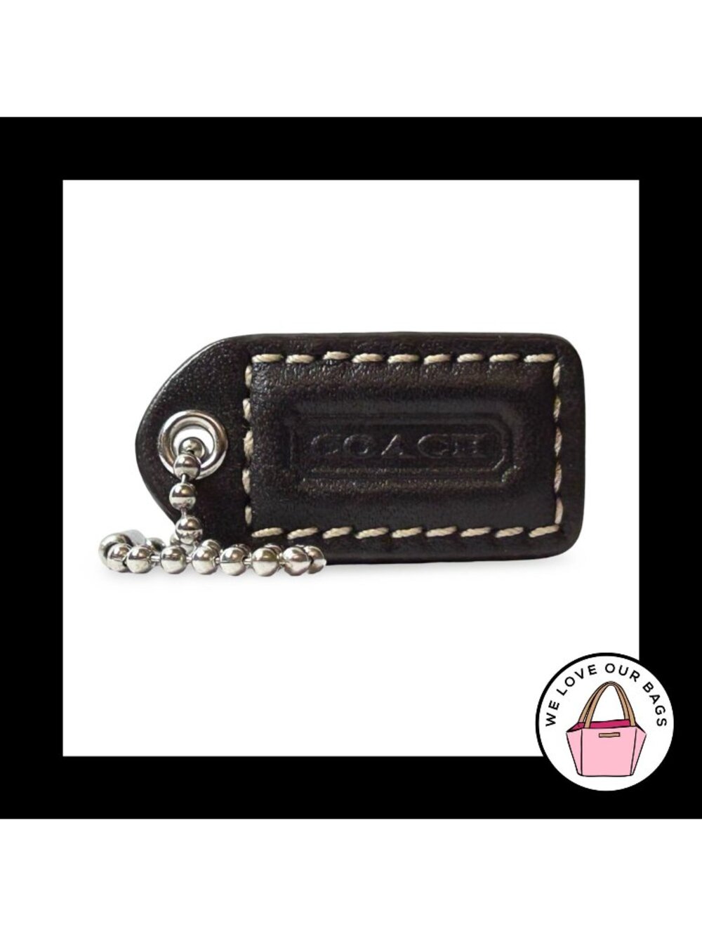 COACH Y2K VINTAGE Hang Tag 1.5" Black Leather Bag Charm Keychain Fob Small